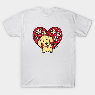 Yellow Labrador and Floral Heart T-Shirt